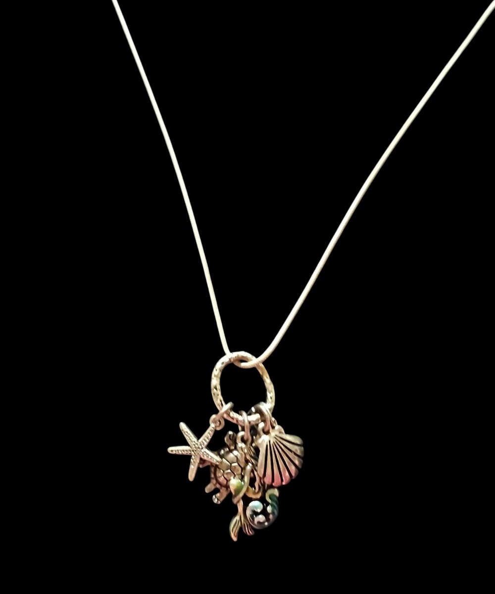 Sterling Silver Chain With Seashell Charms And Mermaid Necklace